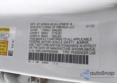 2023 Honda Civic Sport from USA, damaged, VIN 19XFL2H81PE005944